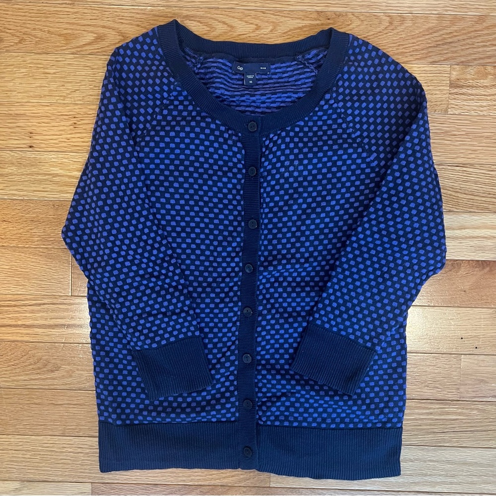 Gap 100% Cotton Blue and Navy Purple Patterned Cardigan Size XS